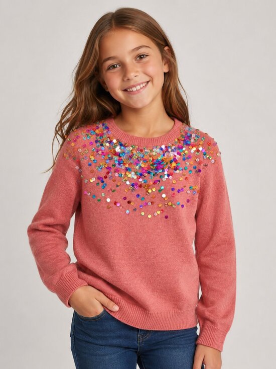 Nordstrom Sweaters - Nordstrom Girls Pink Sequin Embellished Sweater Size L 10/12